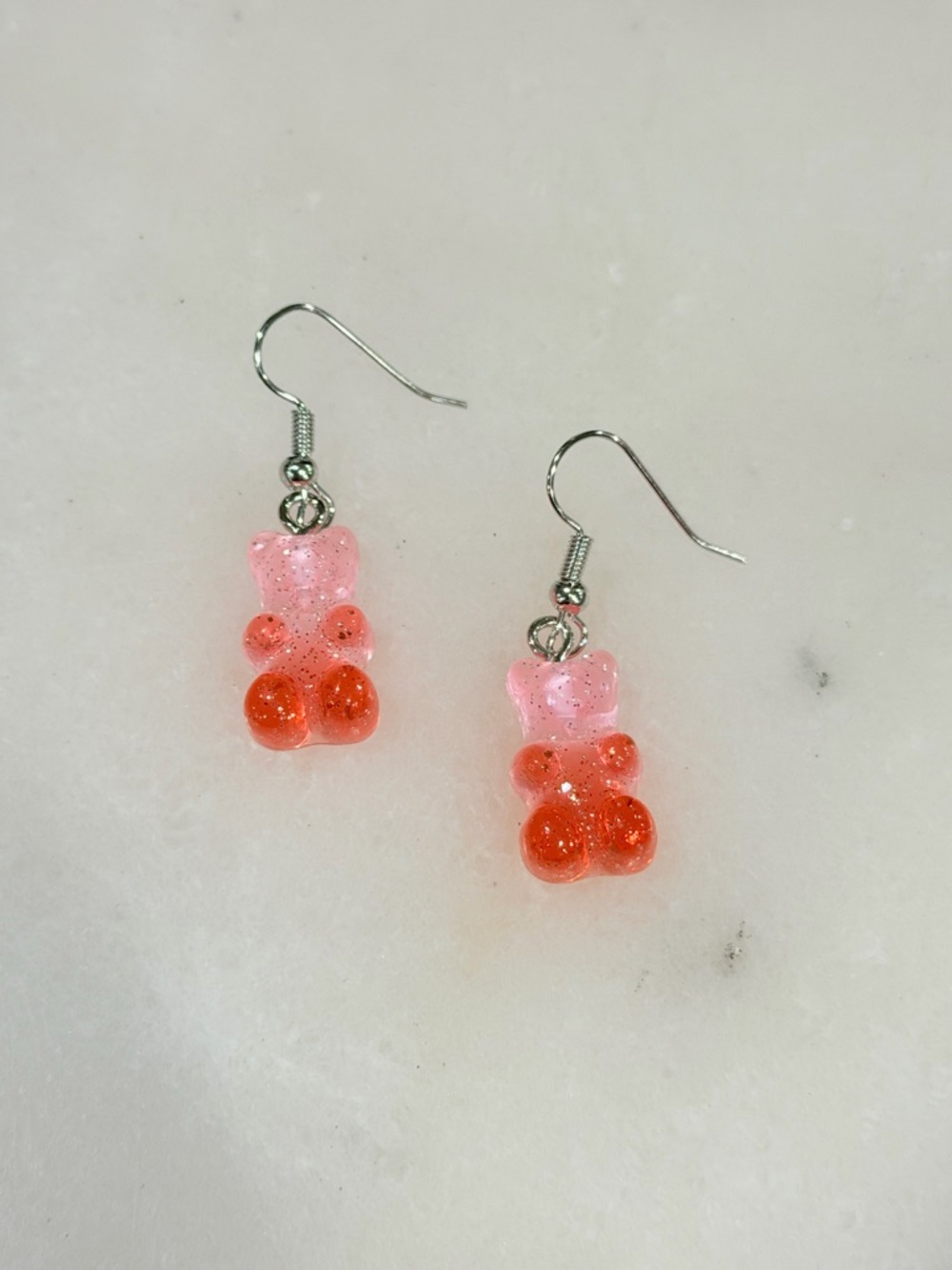 Pink & Coral Ombre Gummy Bear Earrings Glitter Kawaii Candy Dangle Resin Jewelry